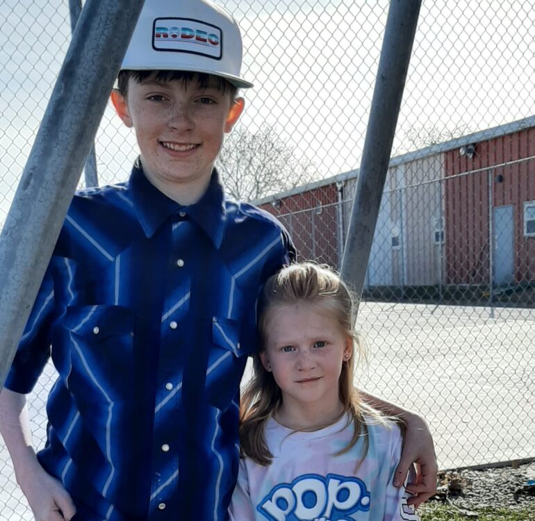 T-Mates, Colt and Addie, posing after the Easter egg hunt before Easter Break.
