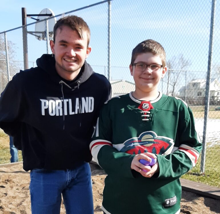 T-Mates, Joe and Max, posing after the Easter egg hunt before Easter Break.
