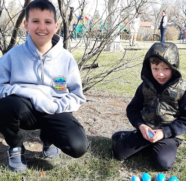 T-Mates, Mason and Kash, posing after the Easter egg hunt before Easter Break.